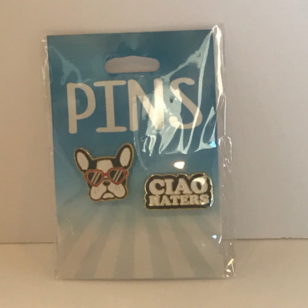 Frenchie French Bulldog & Ciao Haters pin set pink - Picture 2 of 4